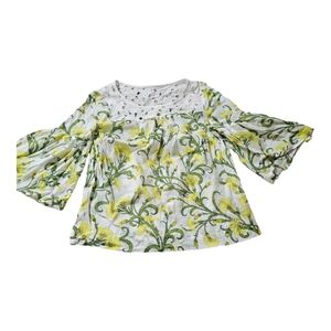 HD in Paris Anthropologie yellow floral bell sleeve shirt size 8